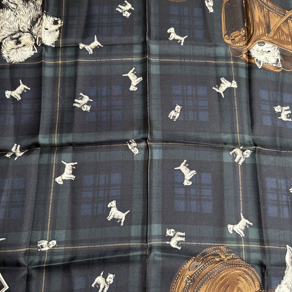 VTG Ralph Lauren Silk Scarf Terrier Dog Plaid Scottie Travel Theme Hotel 21" - Picture 6 of 9